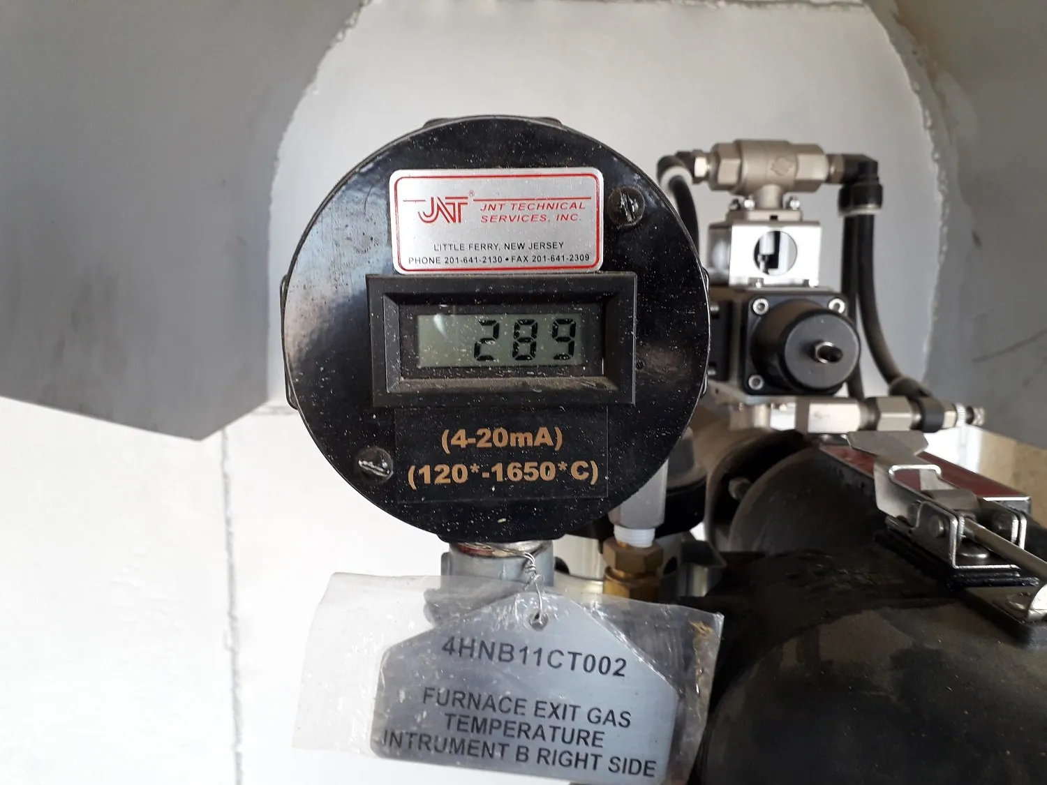 Infra-View unit installed on a boiler, local display reading furnace exit gas temperature